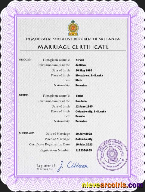 Sri Lanka marriage certificate
